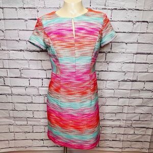 Shoshanna Womens 0 Bright Ombre Sheath Keyhole Neck Dress